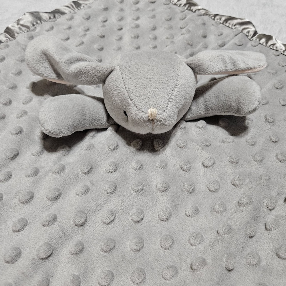 Pro Goleem Gray Bunny Lovey Security Blanket Minky Dot Satin Trim 16x16 - Picture 2 of 4